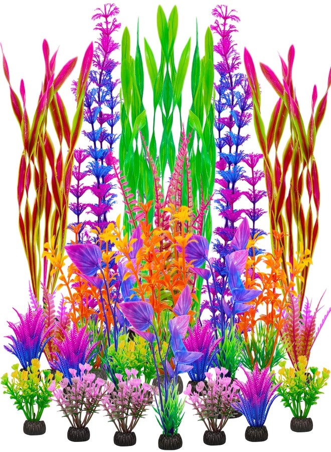 Seqiuay Colorful Fish Tank Decorations, Large Aquarium Artificial Plastic Plants Decor, Betta Goldfish Tank Accessories, Fish Bowl Ornaments - Image 1